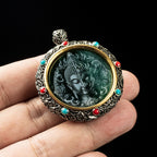 Natural A-Grade Jadeite "One Thought" Tibetan Silver Prayer Wheel Pendant – High Ice Jadeite with Vintage Silver Inlay