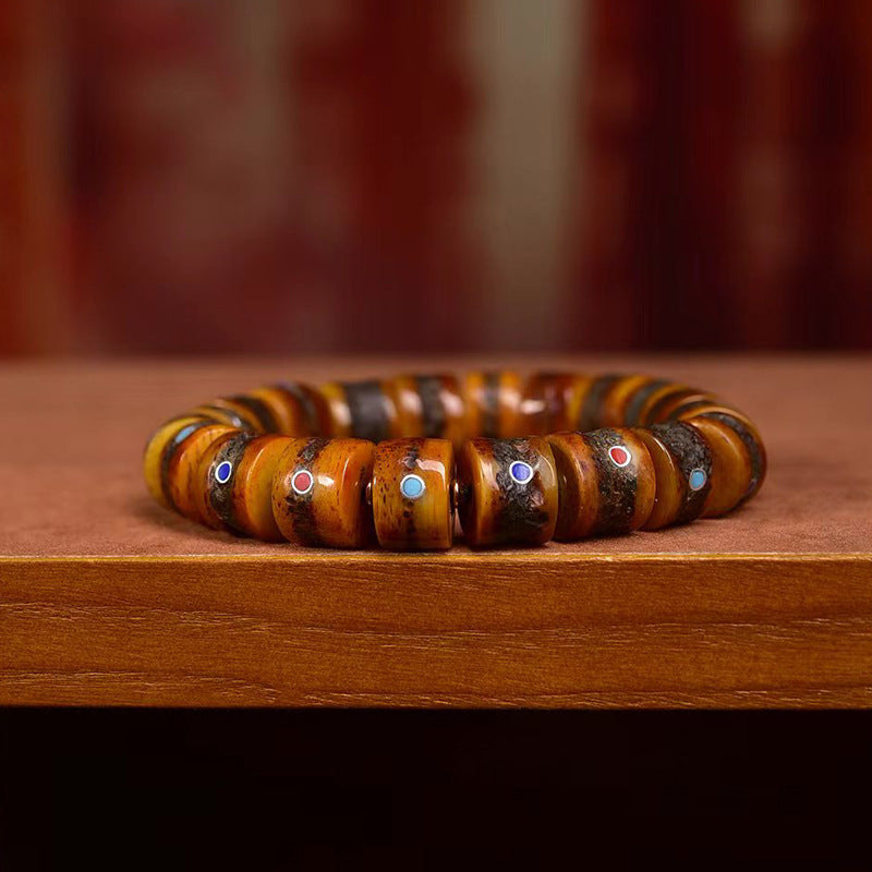 Tibetan Yak Bone Bracelet with Gemstone Inlays – Handcrafted Tibetan-Style Bracelet