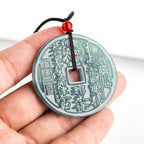 Natural Ice Blue Jadeite Shangui “Lucky Coin” Pendant – Genuine A-Grade Blue Water Jade, Feng Shui Talisman
