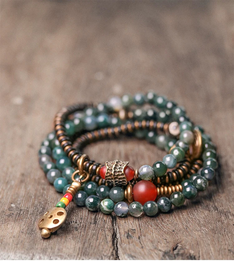 Vintage Multi-Layer Agate Bead Bracelet Buddhist Bracelet for Women