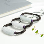 Natural Myanmar Grade A Jade Curved Bar Bracelet – Handmade with Good Fortune and Longevity Carvings