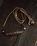 Handwoven Dzi Beads Necklace Tibetan Nine-Eyed Dzi Stone Beads Pendant