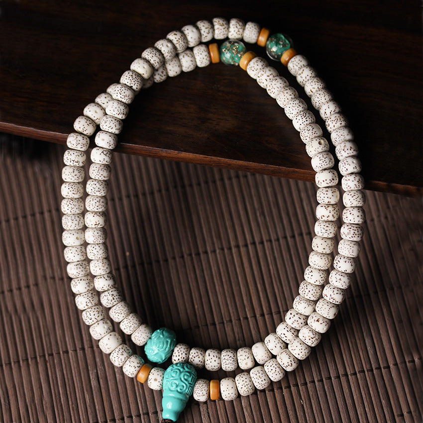 Star and Moon Bodhi 108 Mala Beads Bracelet – Luminous Mongolian Turquoise Edition