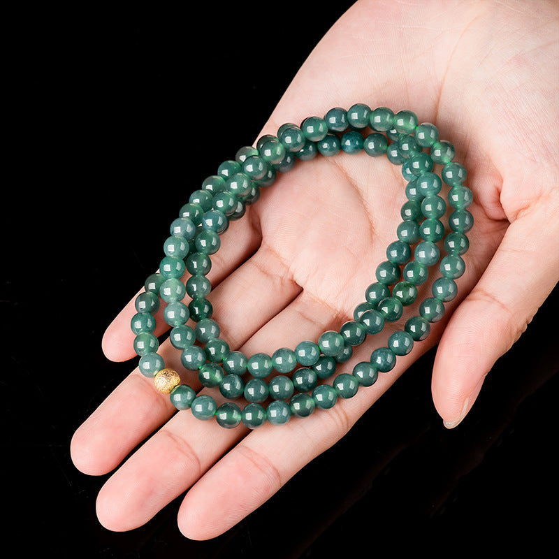 Natural A-Grade Blue Water Jadeite Bead Necklace – 6mm Round Jade Beads, Triple-Strand Bracelet Option