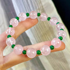 Natural Pink Crystal Contrasting Color Jadeite Quartzite Bracelet for Women