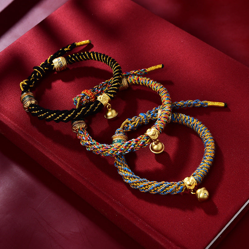 New Braided Tibetan Handwoven Bell Charm Bracelet for Protection
