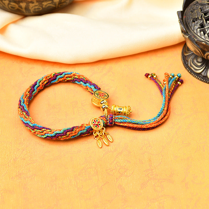 Tibetan Braided Colorful Samsara Bracelet – Green Tara & Zambhala Blessings