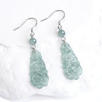 Natural A-Grade Blue Water Jadeite Ruyi Earrings – S925 Silver, Ice-Type Jade, Ancient-Style Women’s Earrings