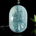 Natural Ice Blue Jadeite Mahasthamaprapta Bodhisattva Pendant – A-Grade Blue Water Jade, Zodiac Horse Guardian Talisman