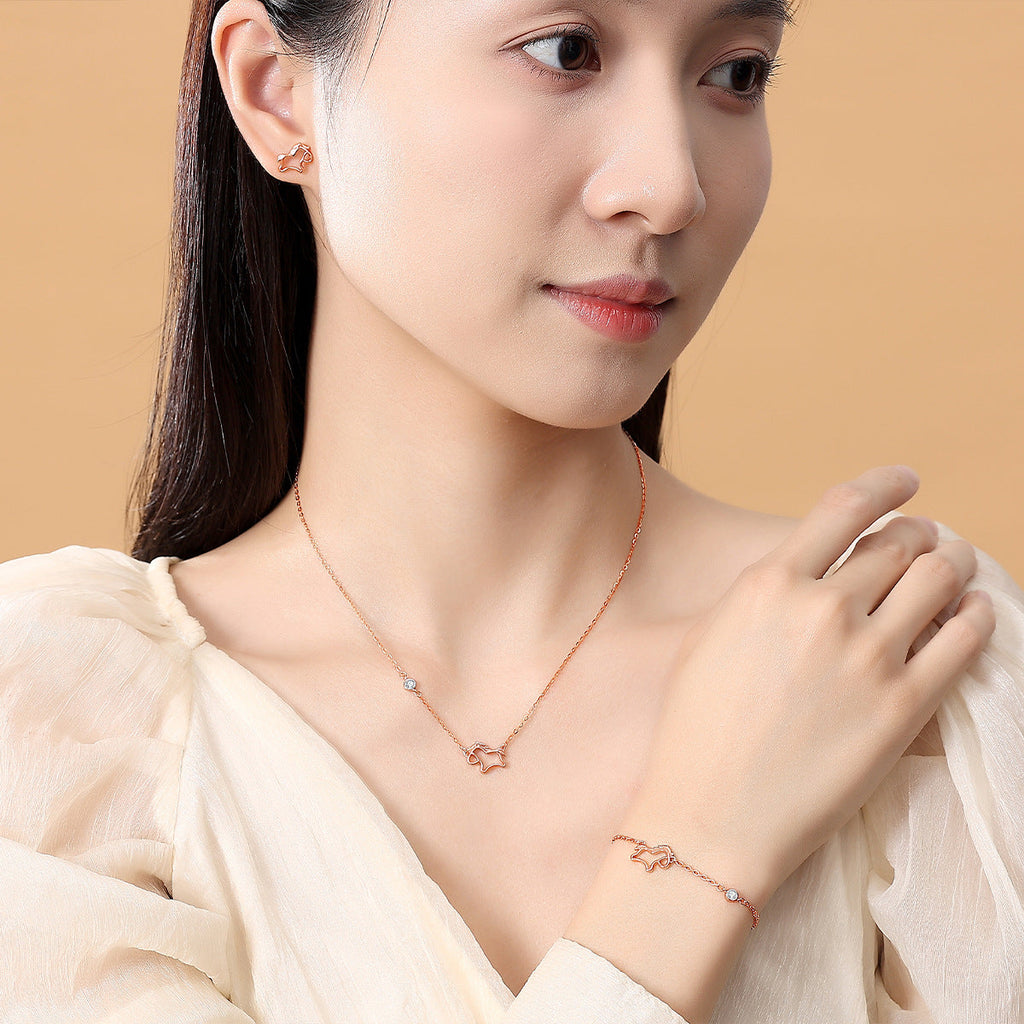 Women’s S925 Sterling Silver Hollow Running Horse Jewelry Set – Necklace, Bracelet & Earrings | Year of the Horse Gift