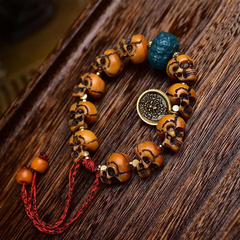 Tibetan Camel Bone Handcrafted Skulls Bracelet  – Unique Tibetan-Style Skull Bead Bracelet