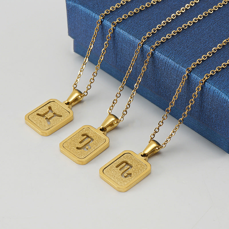 New Zodiac Sign Necklace – 12 Constellations Gold-Tone Titanium Steel Pendant