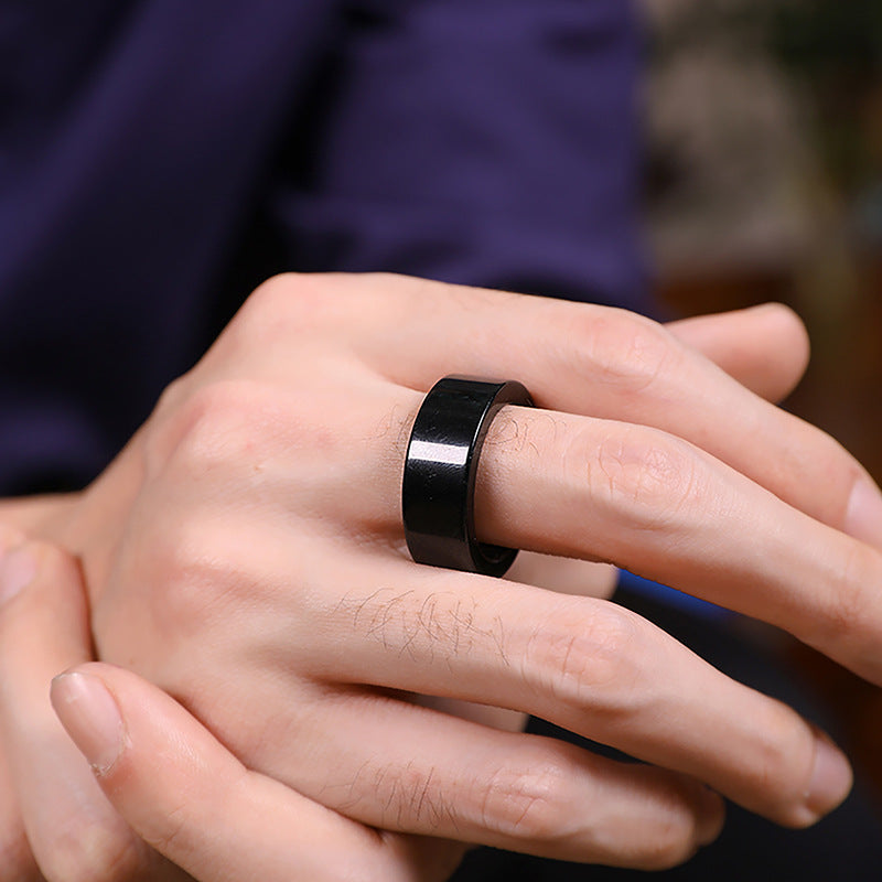 Natural A-Grade Black Jade Ring — Unisex Couple Band