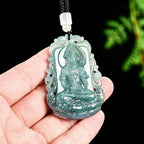 Natural Blue Water Jadeite Mahasthamaprapta Guanyin Pendant – A-Grade Ice-Type Jade, Compassion & Protection Talisman