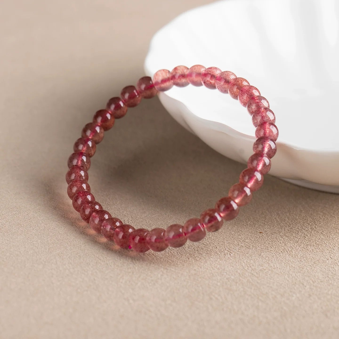 7A Natural Clear Red Strawberry Quartz Bracelet – Premium Straight-Cut Design, Multiple Bead Shapes Available