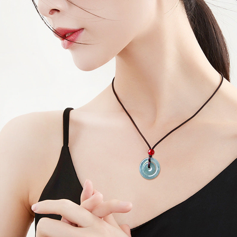Natural Ice Blue Jadeite Double Peace Coin Pendant – A-Grade Blue Water Jade Feng Shui Talisman
