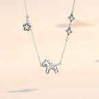 S925 Silver Horse Fortune Set, Necklace & Bracelet for Wealth & Luck Zodiac Jewelry