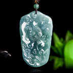 Natural Blue Water Jadeite Dragon Pendant – A-Grade Jade, Powerful Zodiac Talisman for Strength & Prosperity