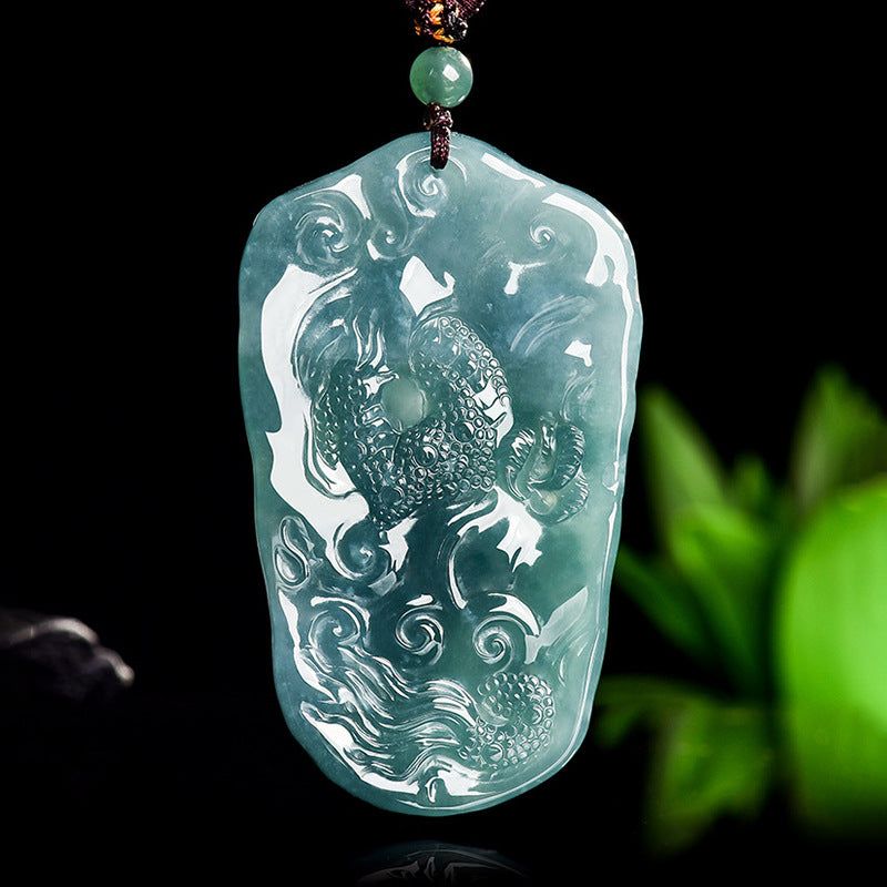 Natural Blue Water Jadeite Dragon Pendant – A-Grade Jade, Powerful Zodiac Talisman for Strength & Prosperity