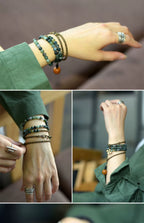 Vintage Multi-Layer Moss Agate & Yellow Jade Bead Bracelet – Buddhist Wrap Bracelet