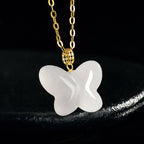 Natural Aged Hetian White Jade Butterfly Harmony Pendant for Women