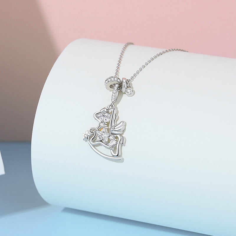 S925 Sterling Silver Small Flying Horse Necklace for Women – Boutique Design