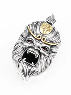 S925 Sterling Silver Sun Wukong Double-Sided Necklace - Buddha and Demon Pendant for Men