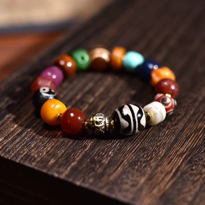 Buddha3bodhi Tibetan Natural Agate Multicolored Bead Bracelet