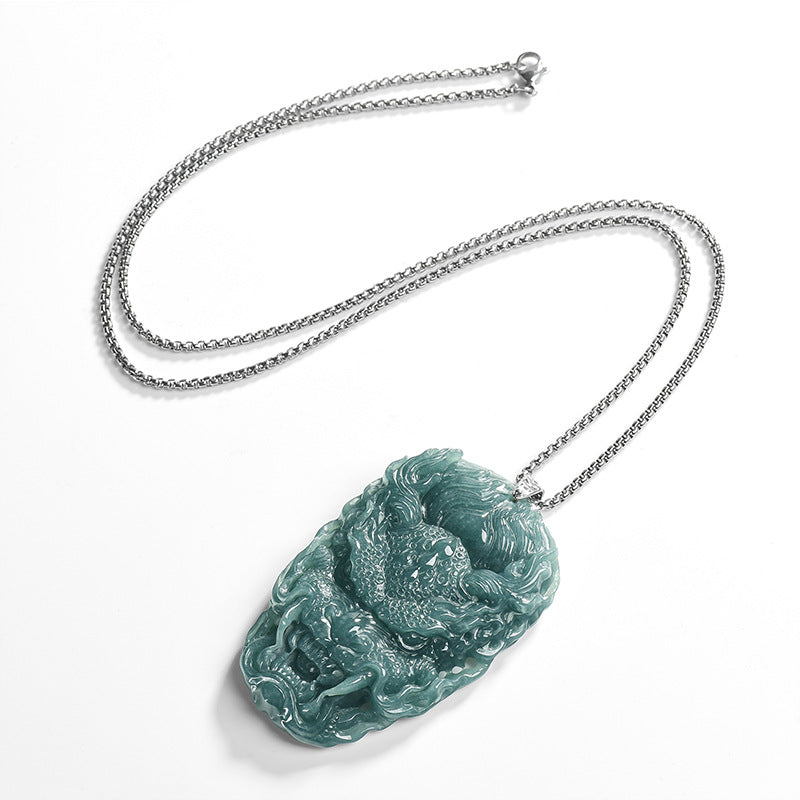 Natural Blue Water Jadeite Dragon Pendant – A-Grade Jade, S925 Silver Setting, Powerful Zodiac Dragon Talisman