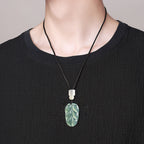 Natural Blue Water Jadeite Leaf Pendant – A-Grade Jade, Elegant Spiritual Necklace