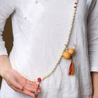 High-Polish White Jade Bodhi 108 Beads Bracelet with Hand-Carved Gourd Charm – Handheld or Crossbody Style