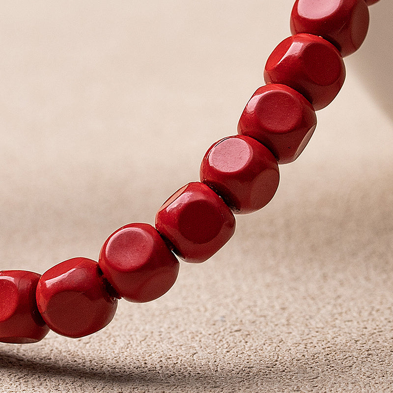 High-Content Red Cinnabar Bracelet Six-Sided Beads Buddha Beads for Men and Women