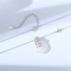Women’s S925 Silver Star Dream Horse Peace Circle Necklace, White Jade Zodiac Horse Jewelry