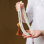 High-Polish White Jade Bodhi 108 Beads Bracelet with Hand-Carved Gourd Charm – Handheld or Crossbody Style