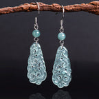 Natural A-Grade Blue Water Jadeite Ruyi Earrings – S925 Silver, Ice-Type Jade, Ancient-Style Women’s Earrings
