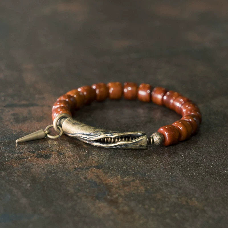 Tibetan Handmade Yak Bone Beaded Bracelet with Vintage Brass for Men and Women