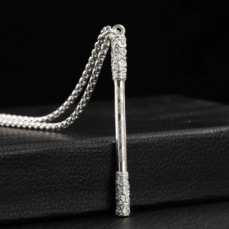 S999 Sterling Silver Sun Wukong Golden Cudgel Necklace Monkey King Pendent for Couples