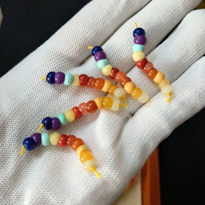 Tibetan Multi-Treasure Rainbow Angled-Cut DIY Spacer Beads – Turquoise, Southern Red Agate, Beeswax, and Natural Gemstones.