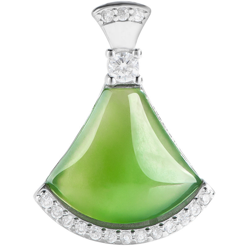 Natural Aged Hetian Green Jade “Little Dress” Pendant for Women, S925 Silver Setting