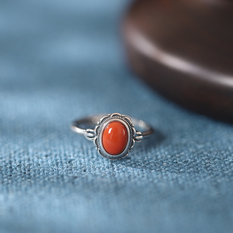 Vintage S925 Sterling Silver Adjustable Open Ring with Turquoise & White Chalcedony