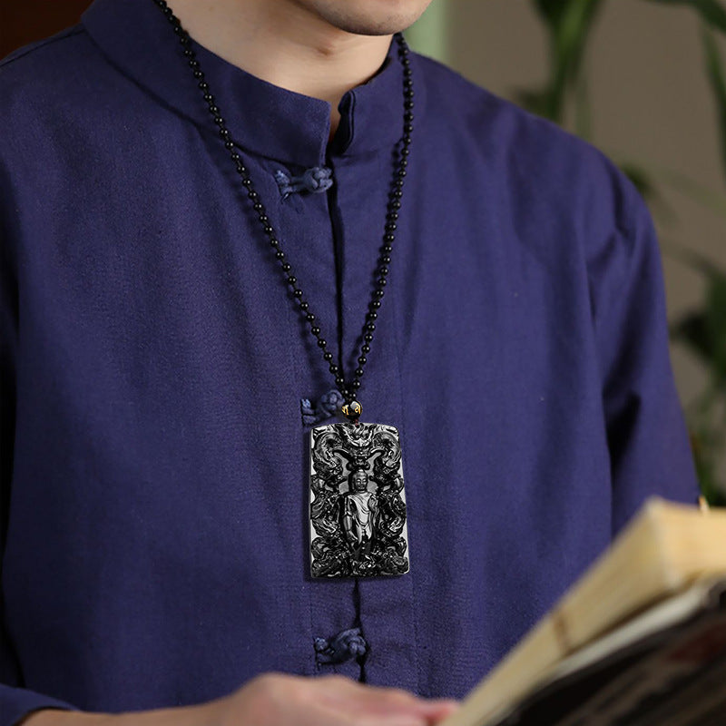 Natural A-Grade Black Jadeite Amitabha Buddha Nine Dragons "Supreme Self-Mastery" Pendant Unisex