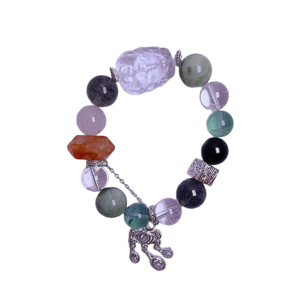 Custom Natural Xiuyan Jade Beaded Bracelet with White Crystal