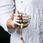 108 White Jade Bodhi Mala with Star and Moon Beads