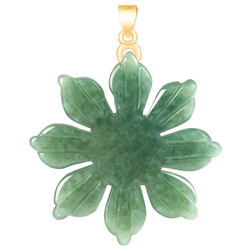 Natural Jadeite Sunflower Pendant, S925 Silver Clasp