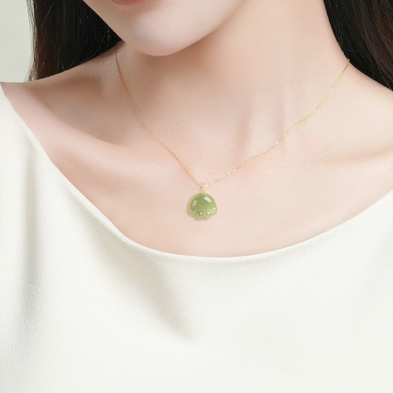 Natural Aged Hetian Green Jade Cat Claw Pendant for Women