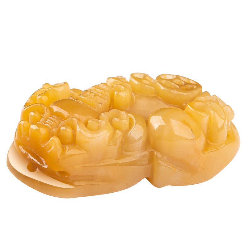 Natural Xinjiang Golden Silk Jade Pi Xiu Pendant – Hand-Carved Wealth & Protection Jade Charm, Unisex