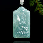 Natural Blue Water Jadeite Guanyin Pendant – A-Grade Jade, Spiritual Protection Talisman