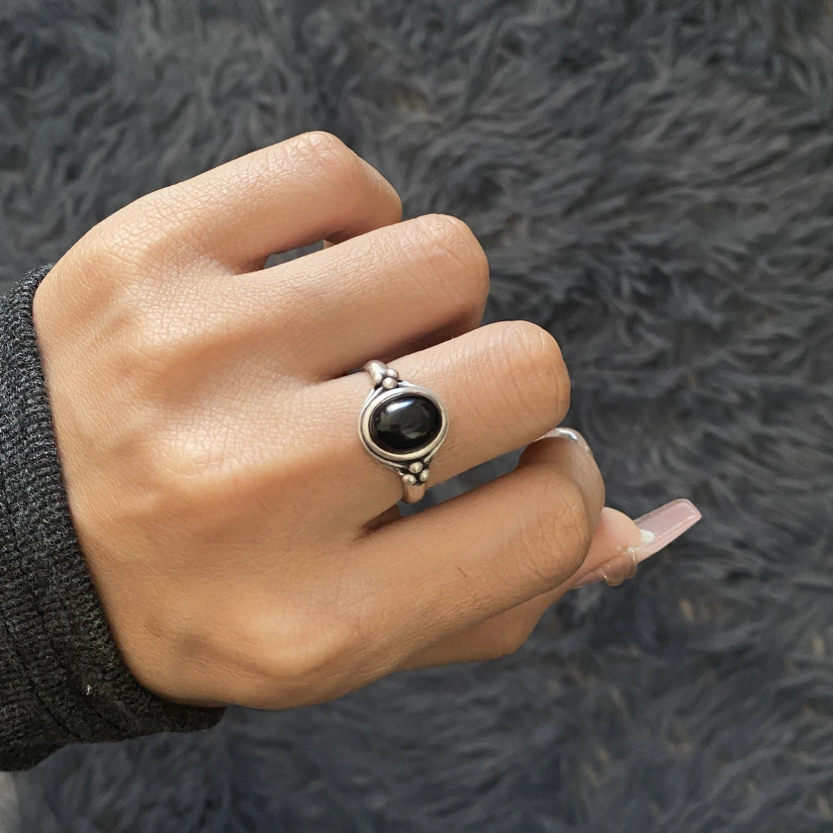 Adjustable Vintage S925 Sterling Silver Gemstone Ring