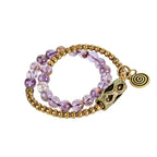 Vintage Double-Wrap Amethyst Phantom Quartz Bracelet – Brass Accents & Spiritual Style