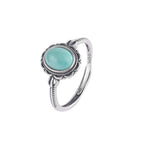 Vintage S925 Sterling Silver Adjustable Open Ring with Turquoise & White Chalcedony